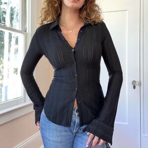 Y2k express button down work shirt black top office siren